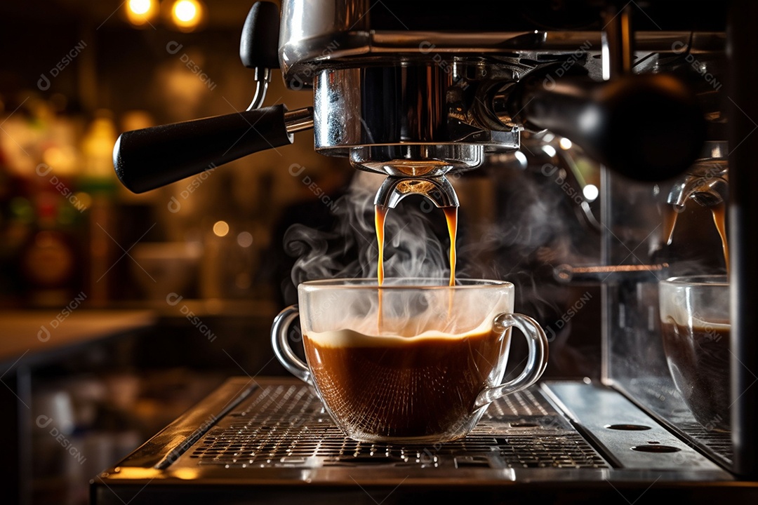 Máquina de café expresso moderna derramando café na xícara