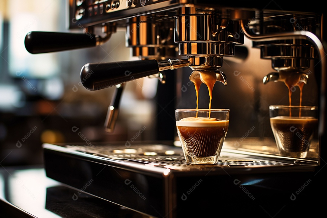 Máquina de café expresso moderna derramando café na xícara