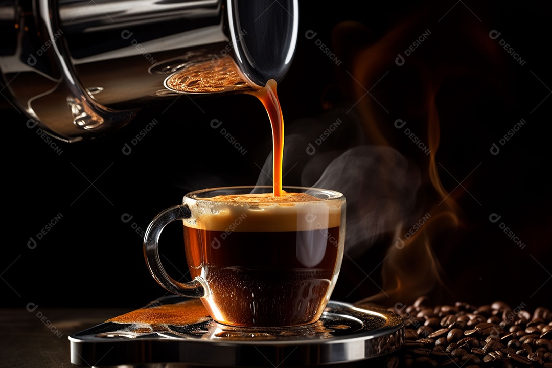 Máquina de café expresso moderna derramando café na xícara