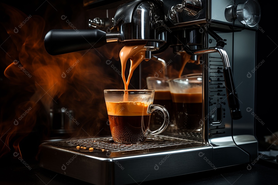 Máquina de café expresso moderna derramando café na xícara