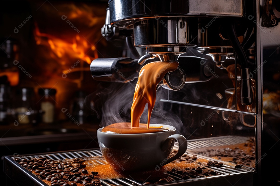 Máquina de café expresso moderna derramando café na xícara