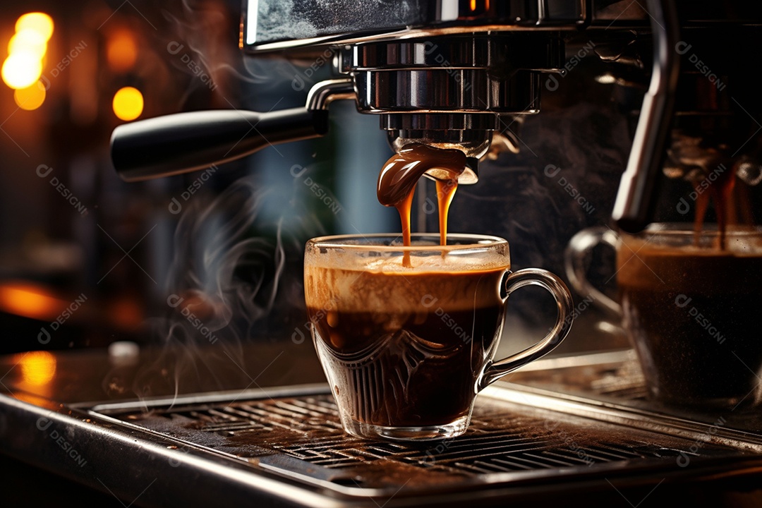 Máquina de café expresso moderna derramando café na xícara