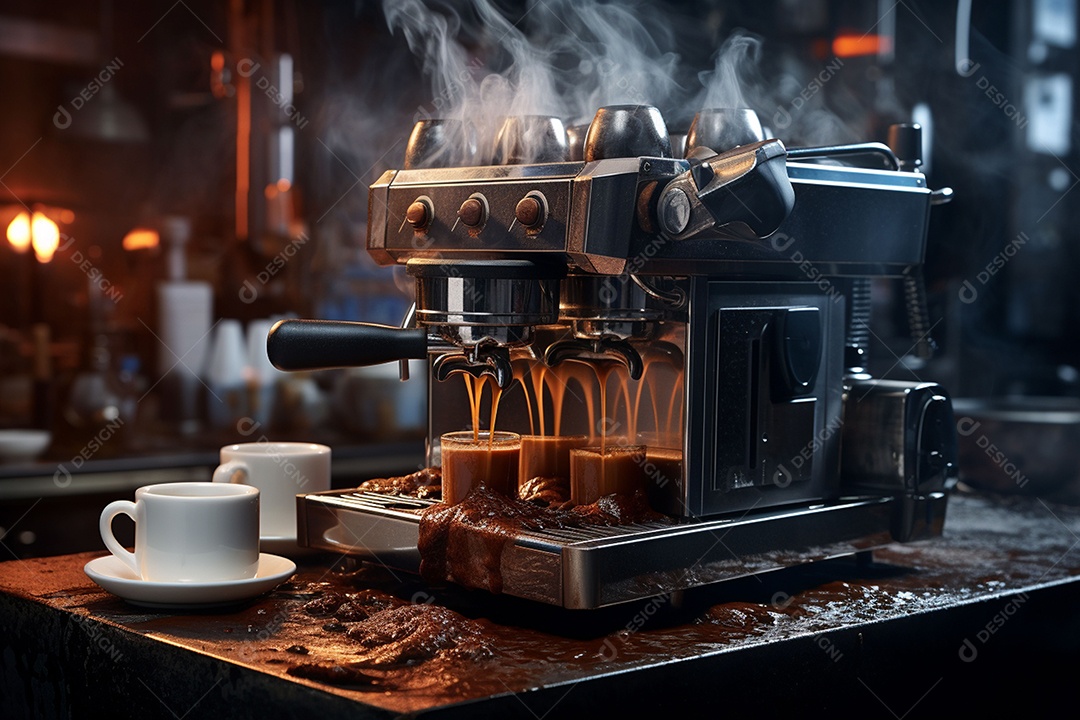 Máquina de café expresso moderna derramando café na xícara