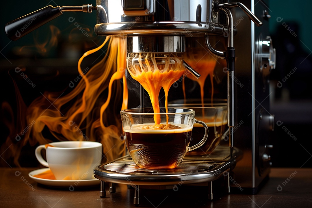 Máquina de café expresso moderna derramando café na xícara