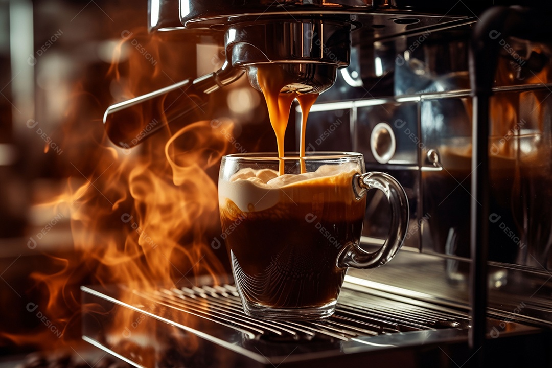 Máquina de café expresso moderna derramando café na xícara