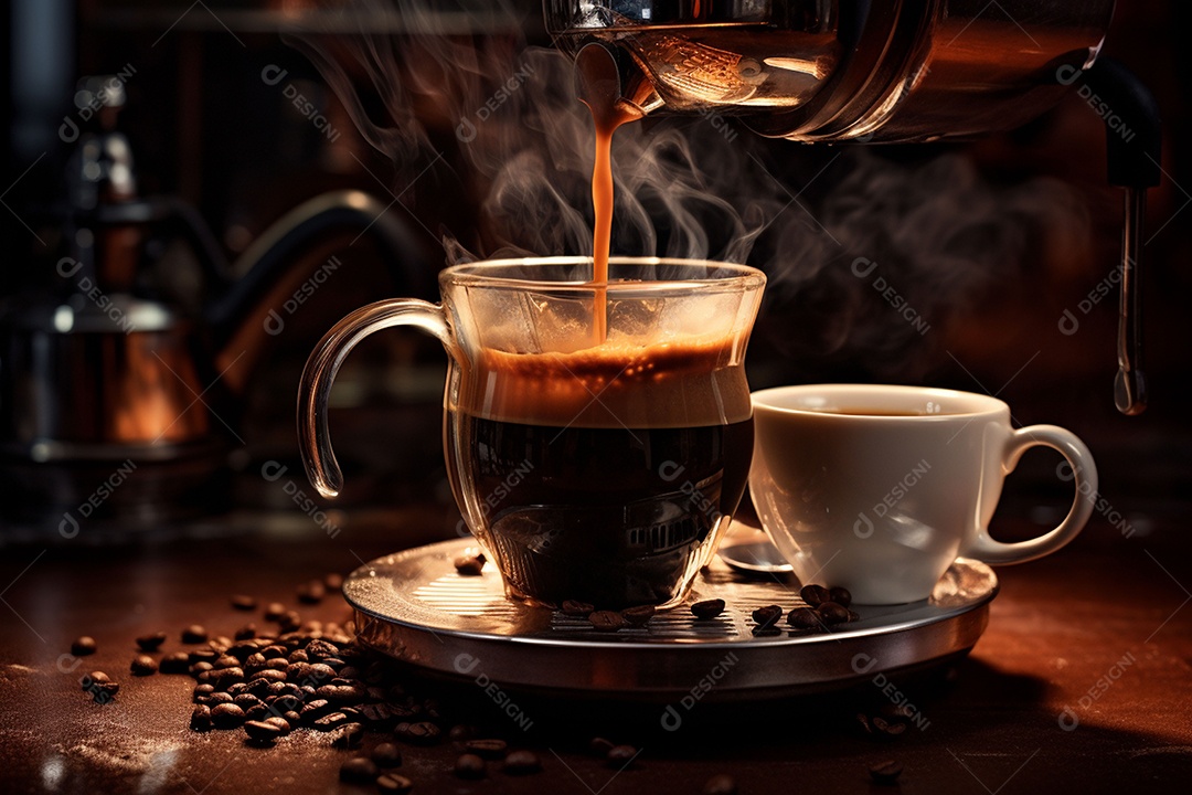 Máquina de café expresso moderna derramando café na xícara