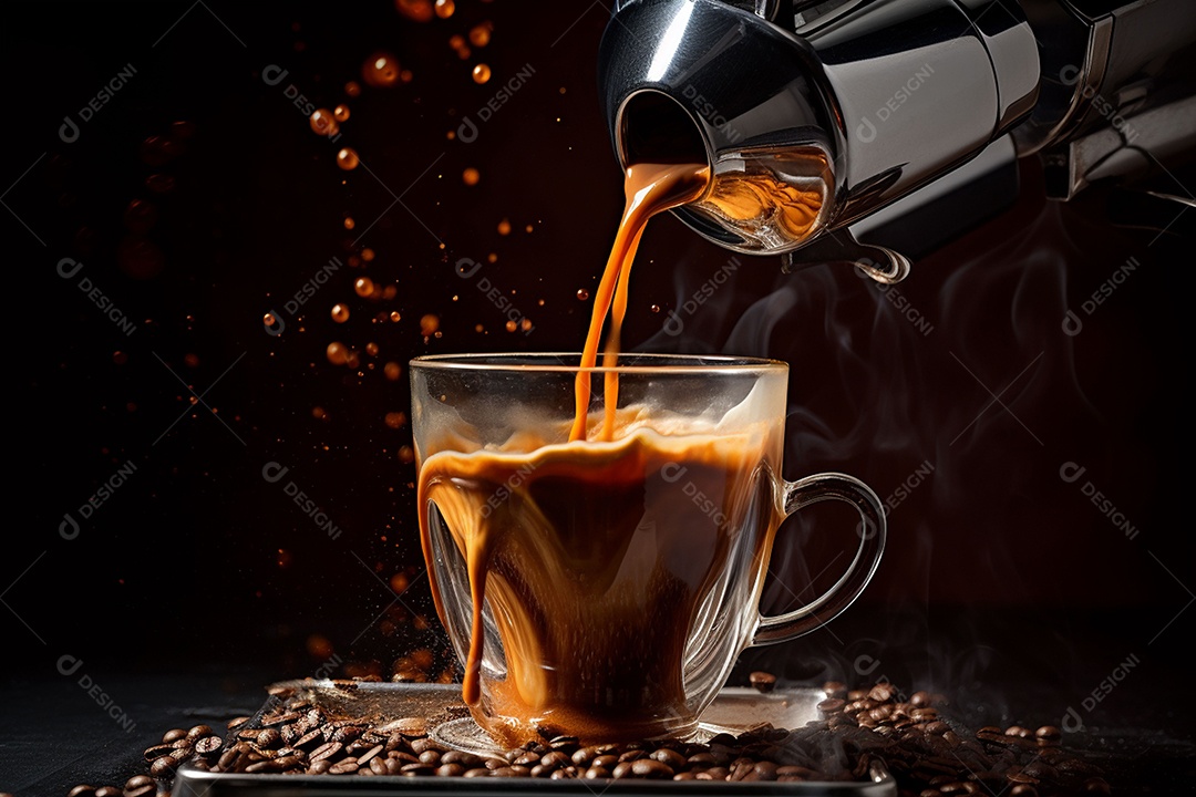 Máquina de café expresso moderna derramando café na xícara