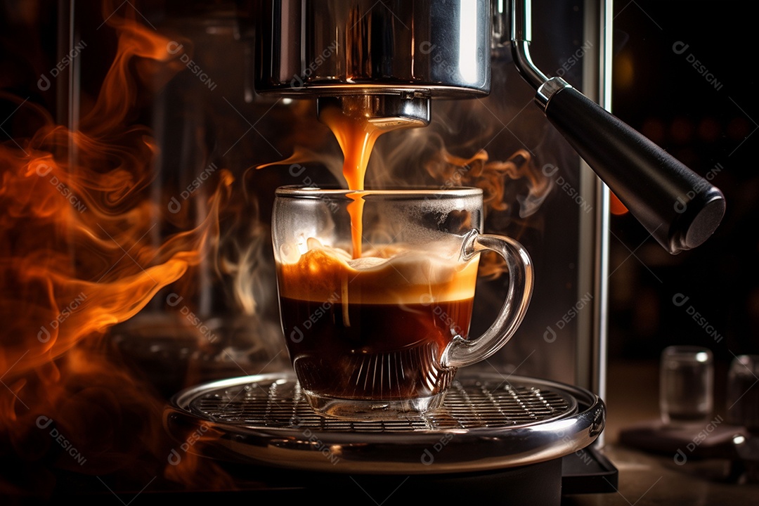 Máquina de café expresso moderna derramando café na xícara