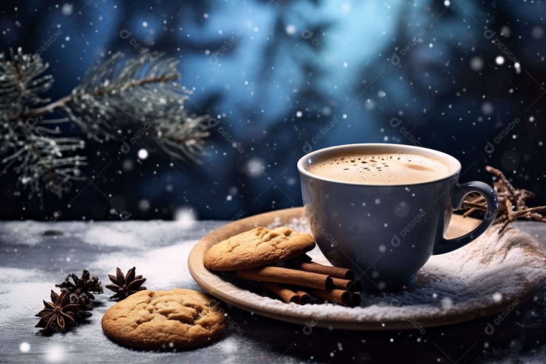 Café de inverno com biscoitos