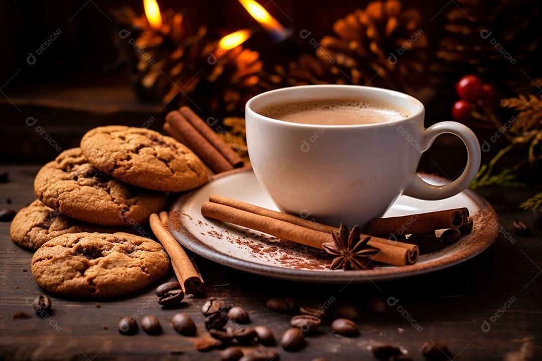 Café de inverno com biscoitos