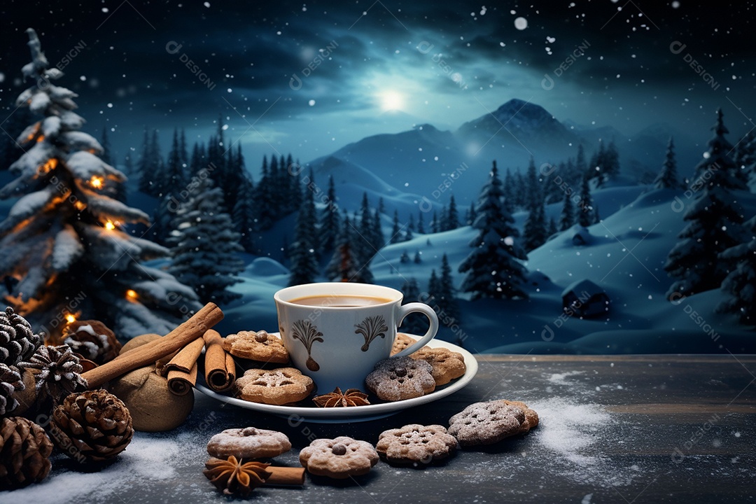 Café de inverno com biscoitos