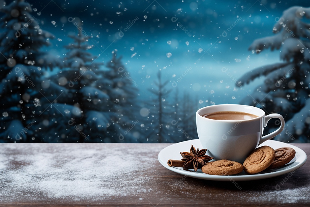 Café de inverno com biscoitos