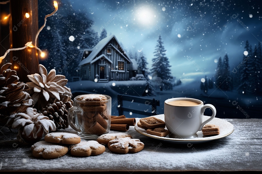Café de inverno com biscoitos
