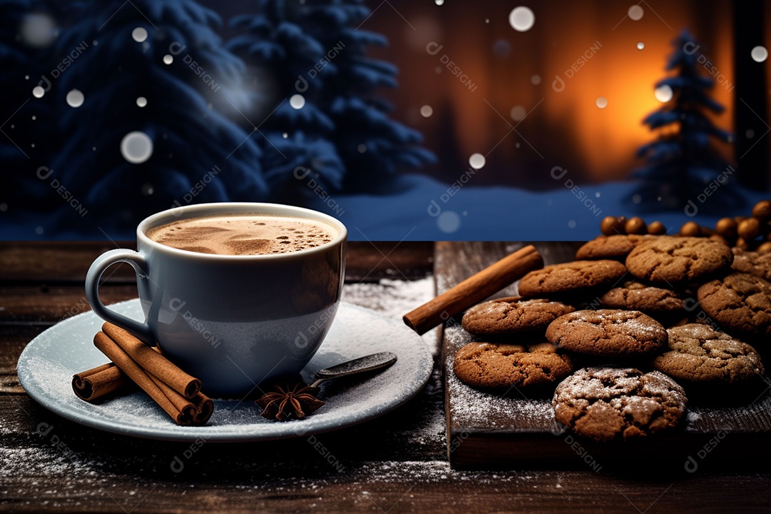 Café de inverno com biscoitos