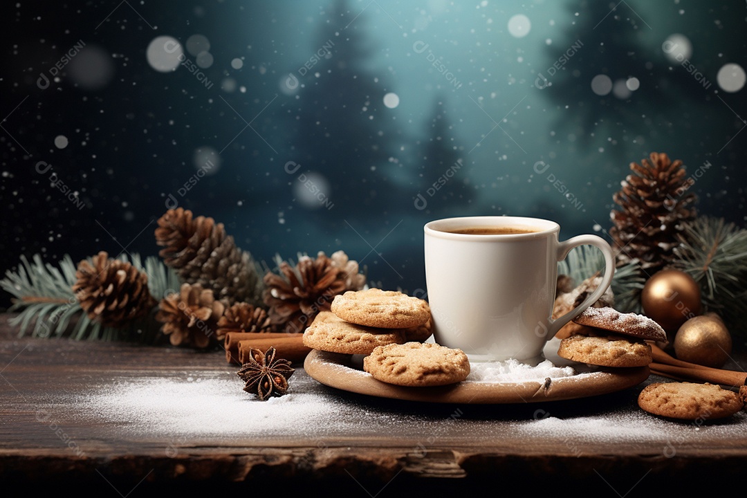 Café de inverno com biscoitos