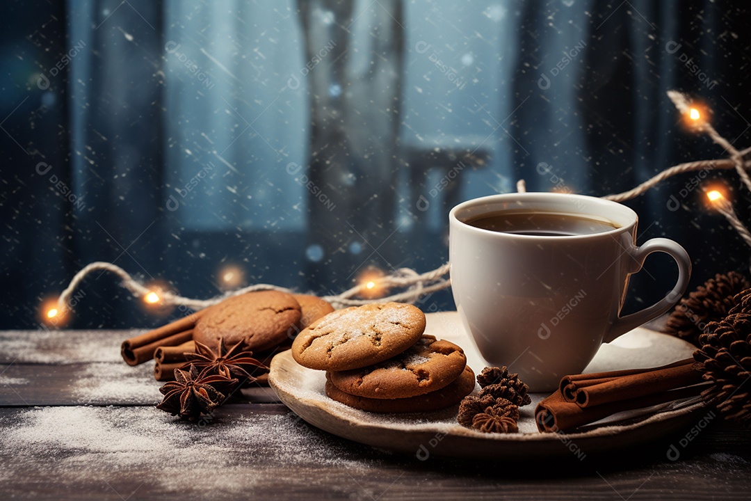 Café de inverno com biscoitos