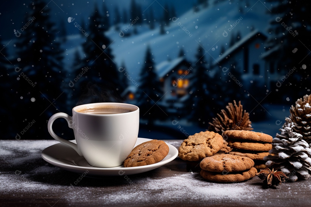 Café de inverno com biscoitos