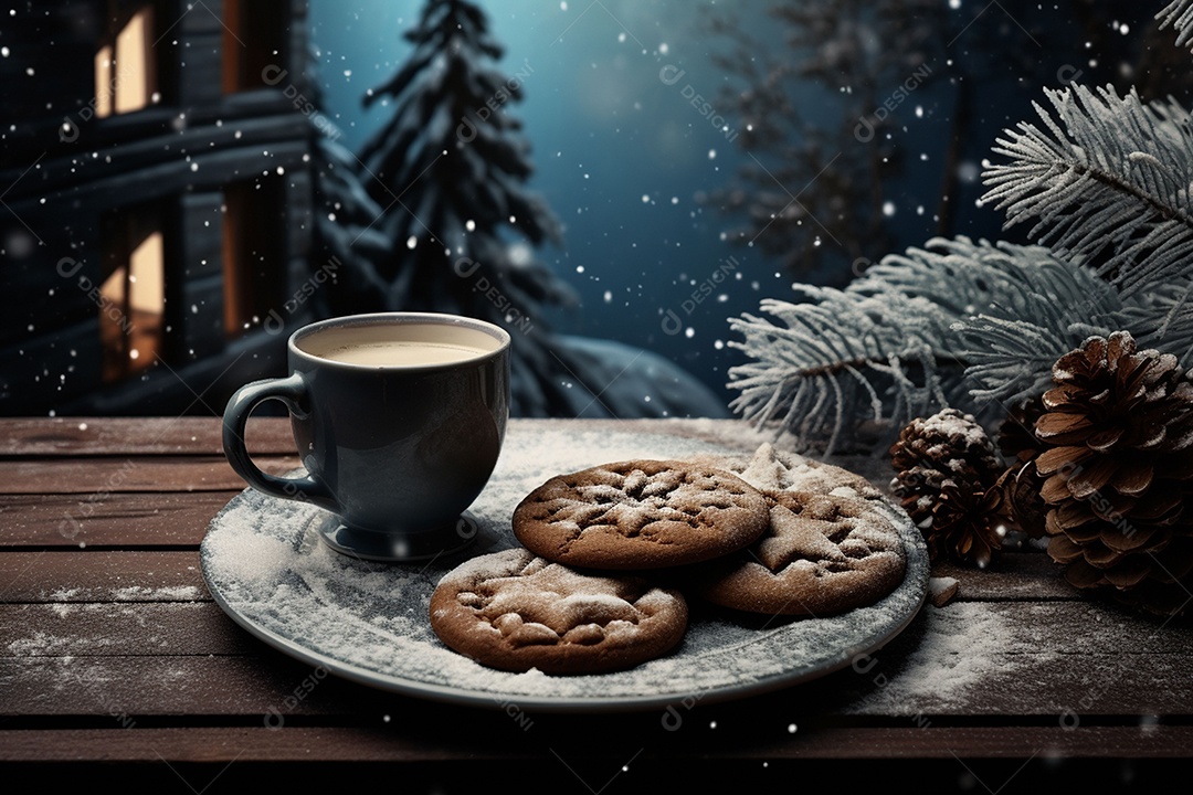 Café de inverno com biscoitos