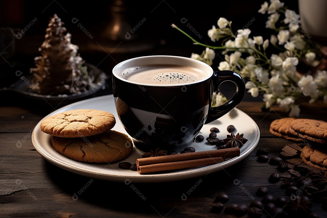 Café de inverno com biscoitos