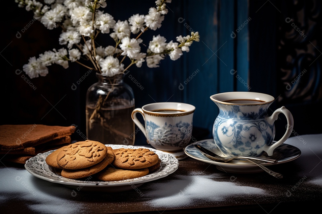 Café de inverno com biscoitos