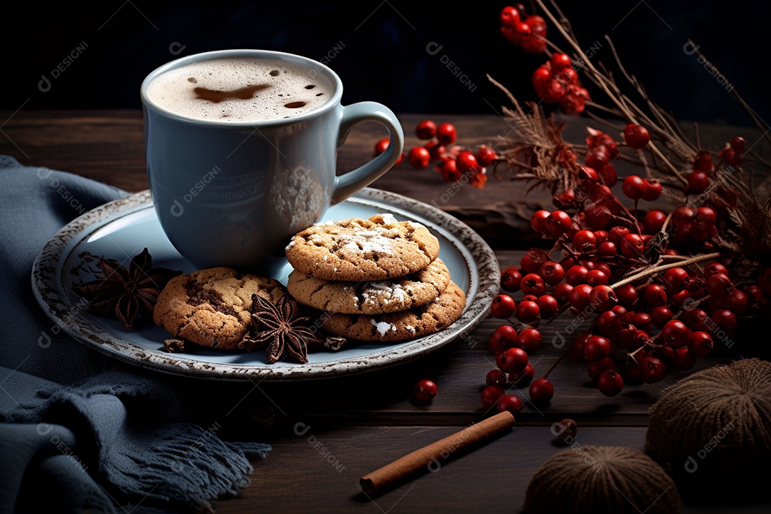 Café de inverno com biscoitos