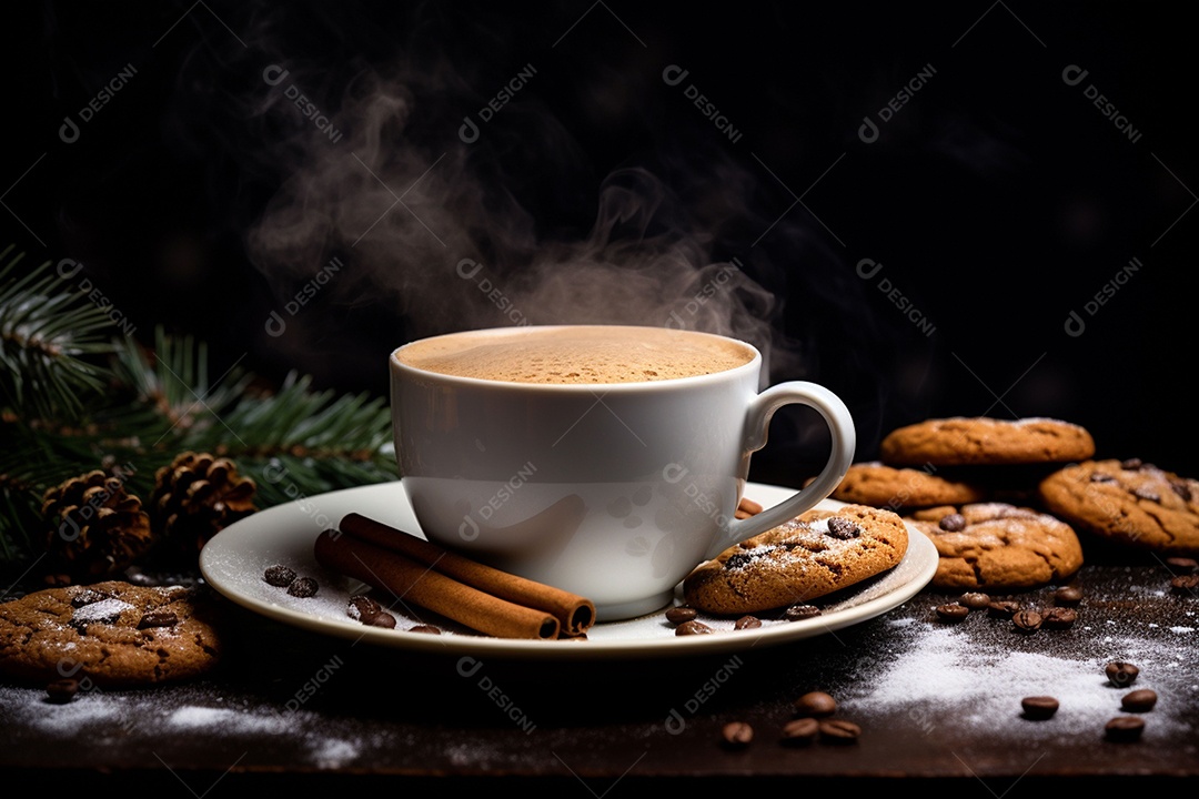 Café de inverno com biscoitos