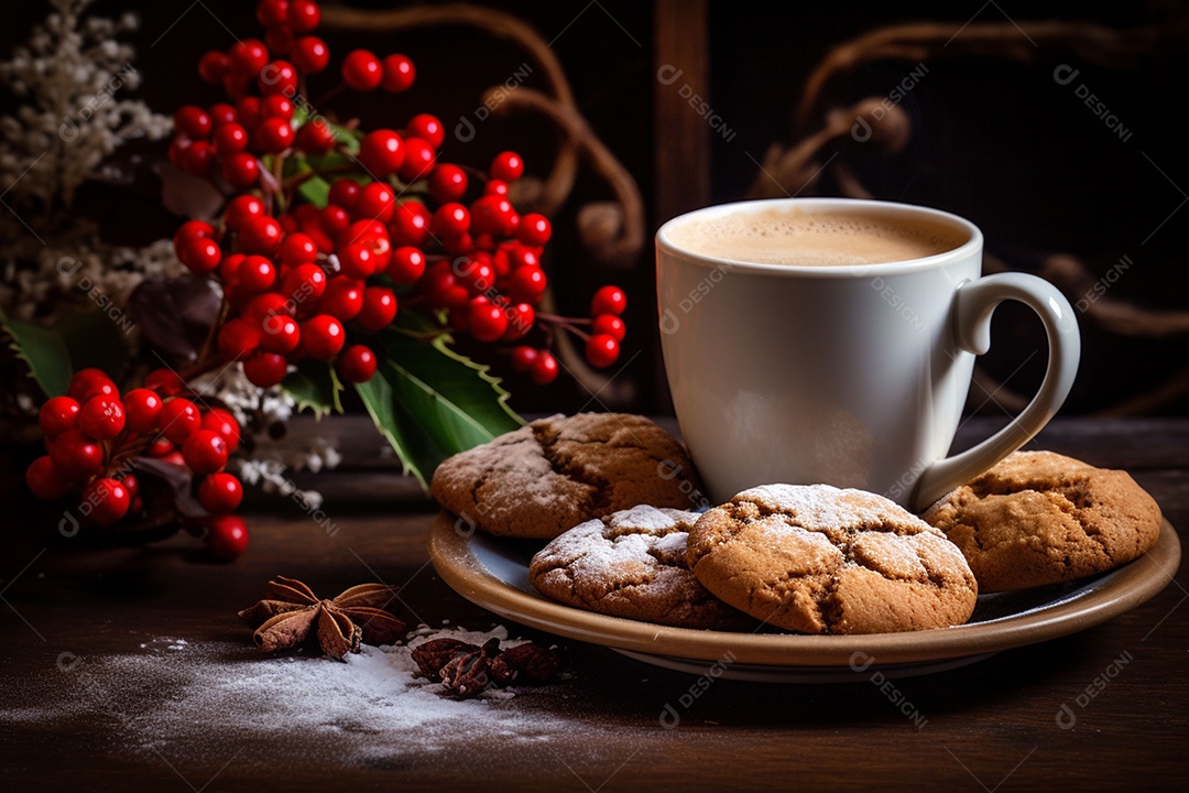 Café de inverno com biscoitos