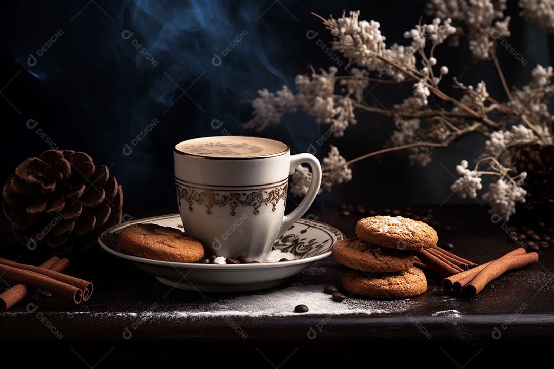 Café de inverno com biscoitos