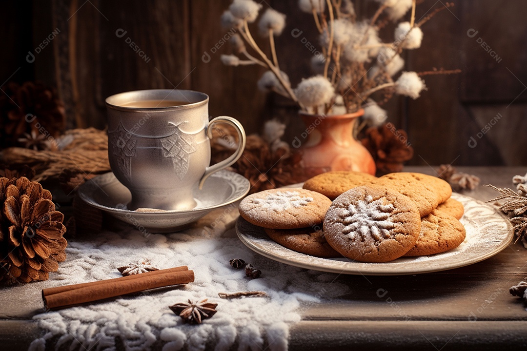 Café de inverno com biscoitos