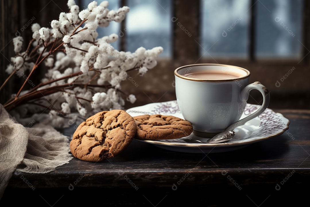 Café de inverno com biscoitos