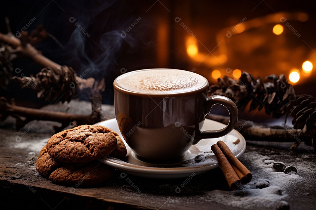Café de inverno com biscoitos