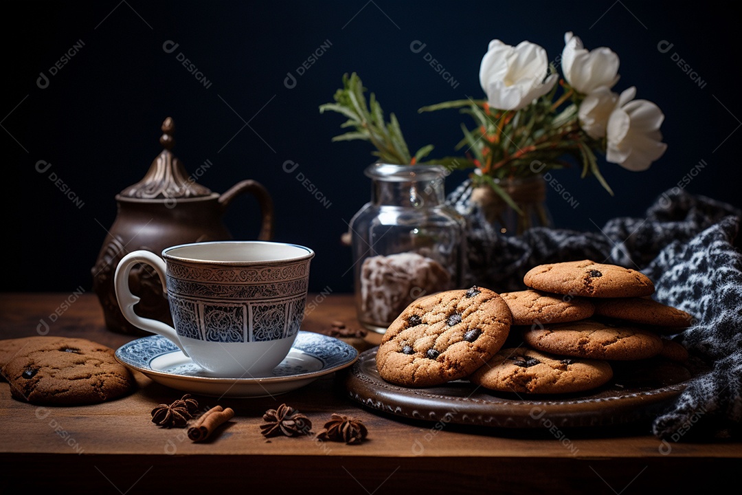 Café de inverno com biscoitos