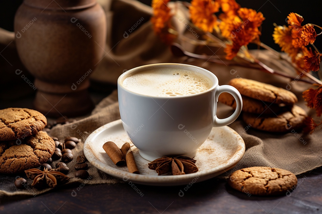 Café de inverno com biscoitos