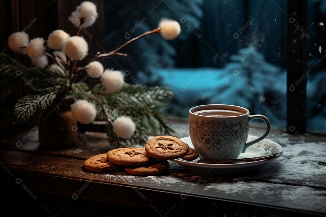 Café de inverno com biscoitos