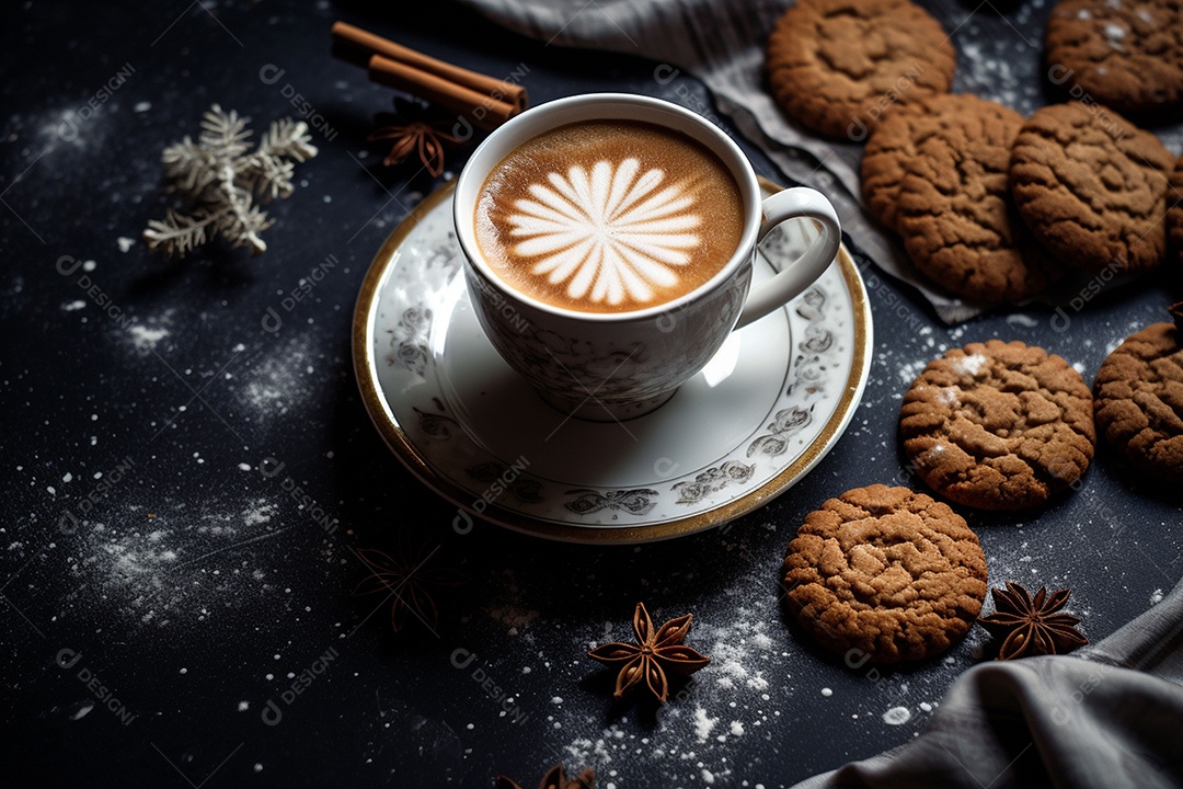 Café de inverno com biscoitos