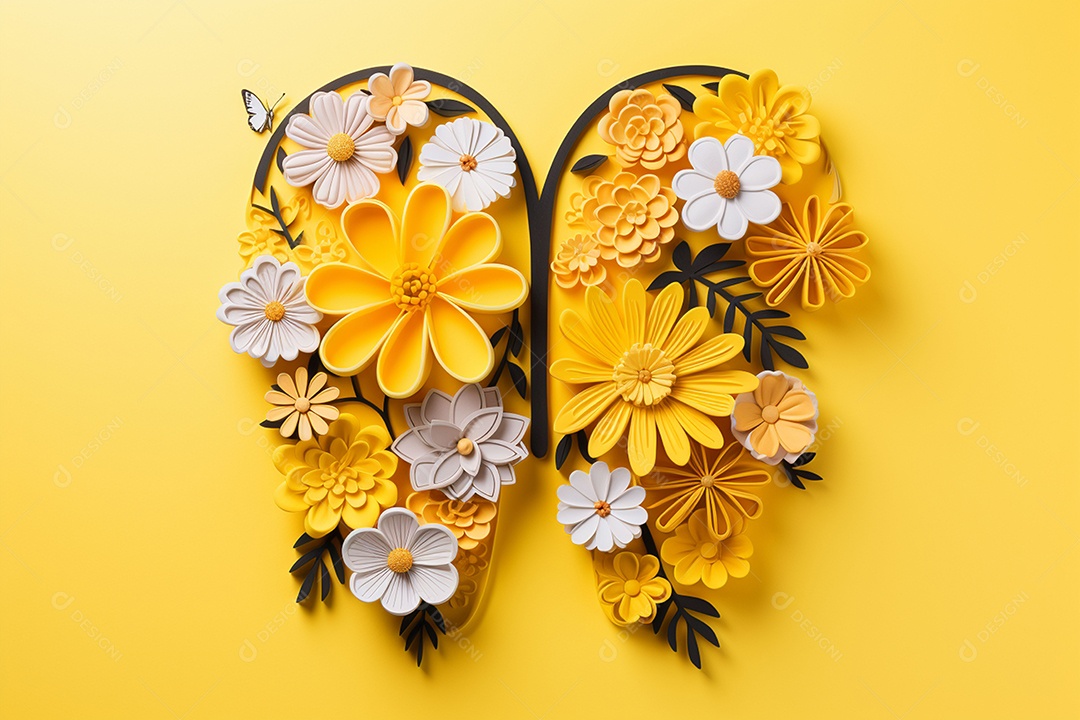 Conceito do dia mundial da saúde mental. Símbolo de cabeça humana de papel e flores sobre fundo azul