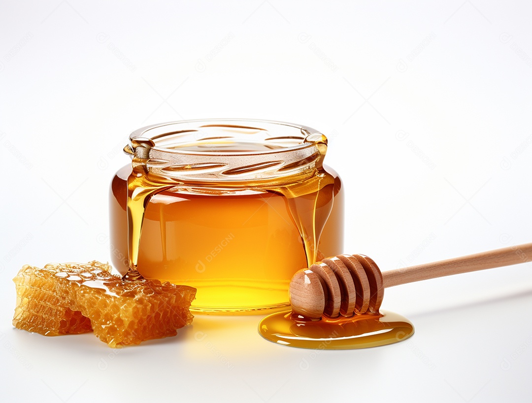 Mel no pote com uma colher de pau