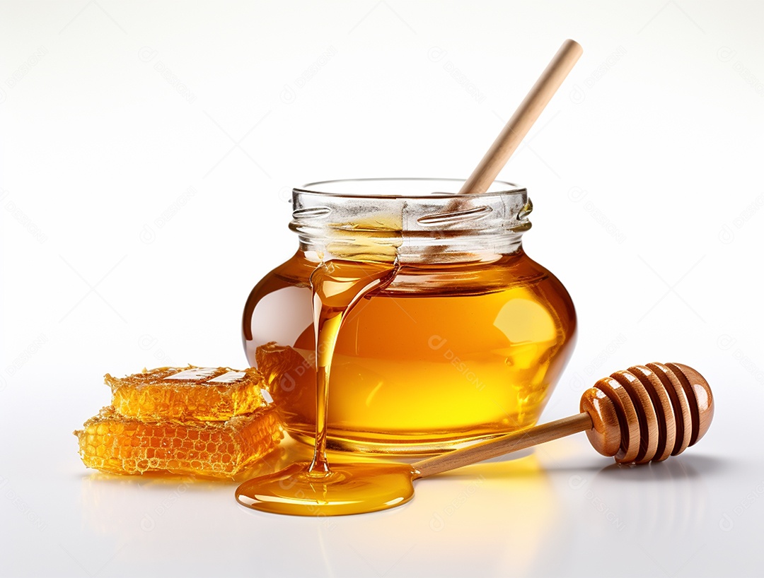 Mel no pote com uma colher de pau