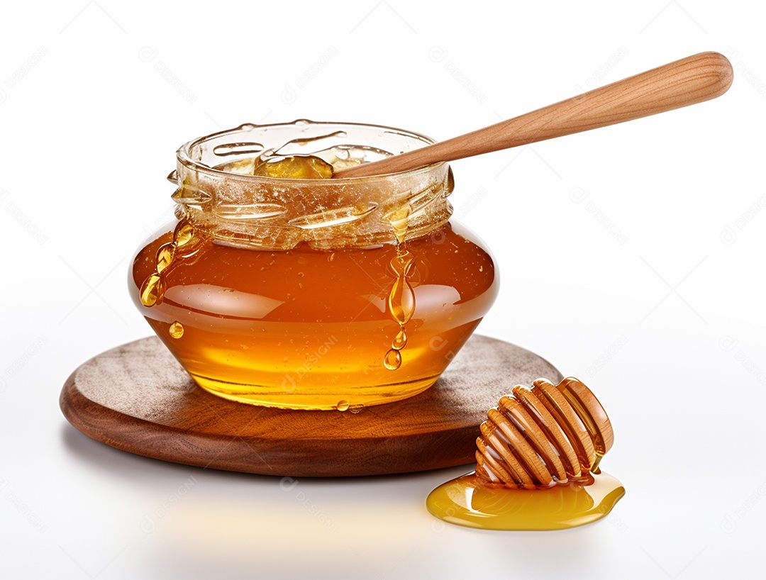 Mel no pote com uma colher de pau