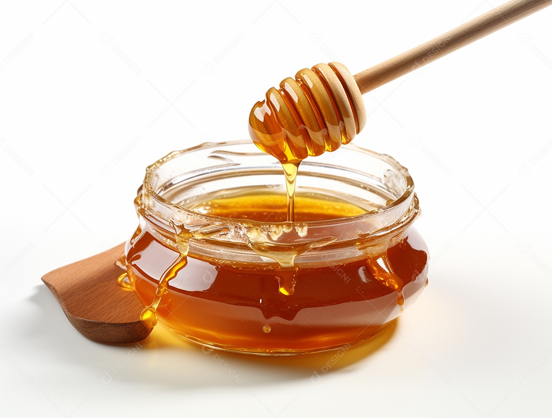 Mel no pote com uma colher de pau