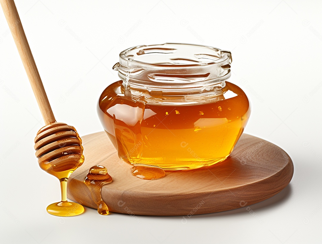 Mel no pote com uma colher de pau