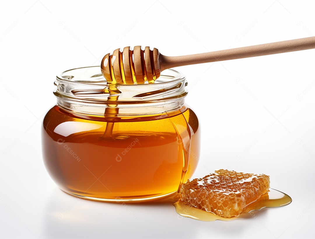 Mel no pote com uma colher de pau