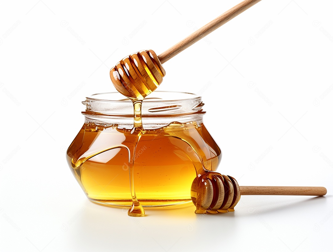 Mel no pote com uma colher de pau