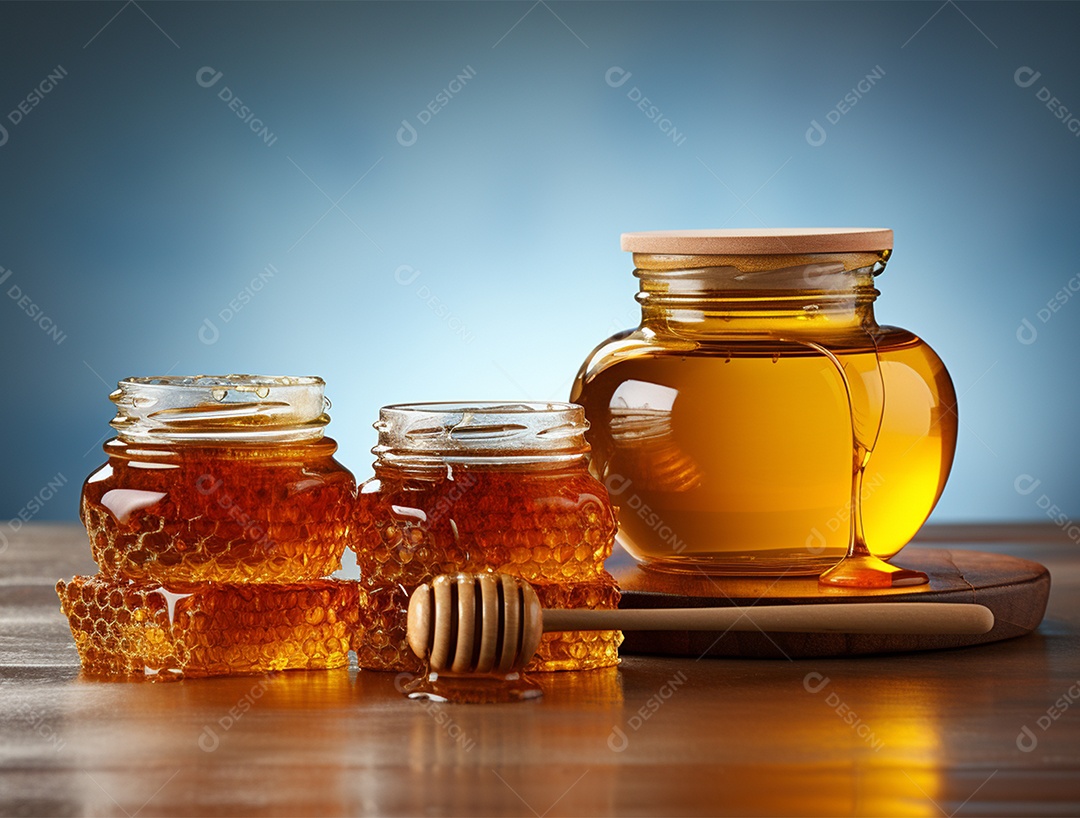 Mel no pote com uma colher de pau