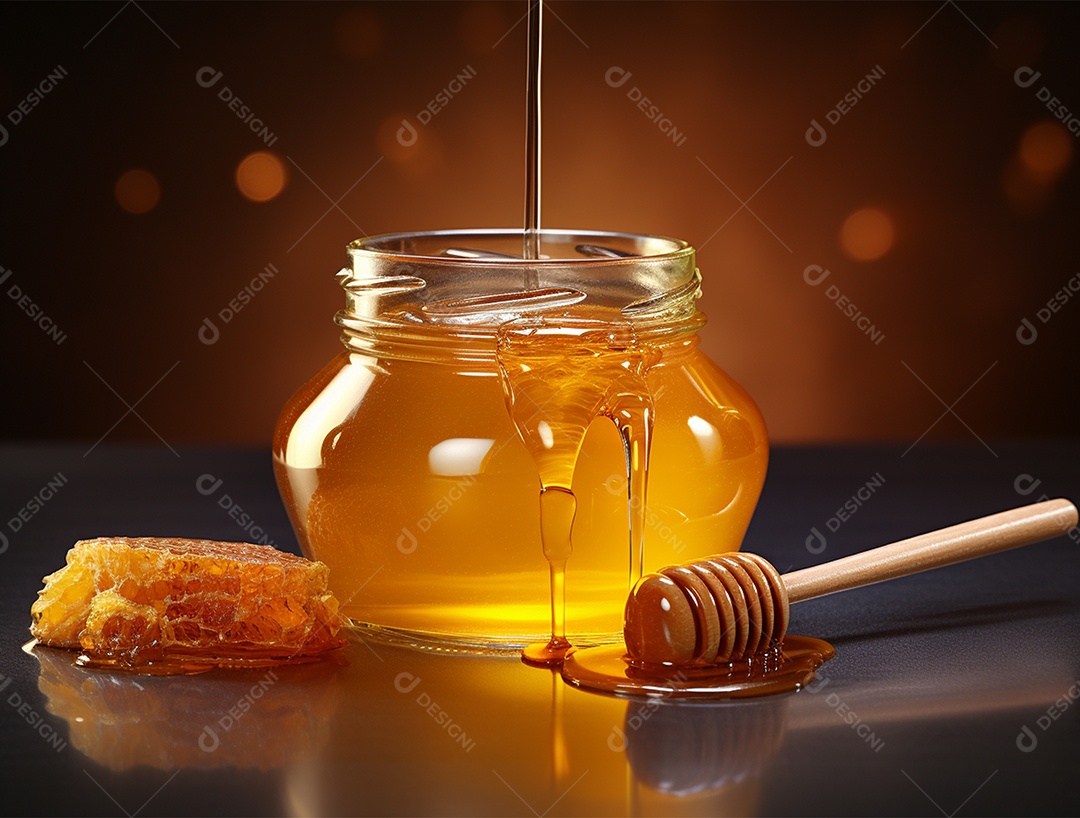 Mel no pote com uma colher de pau