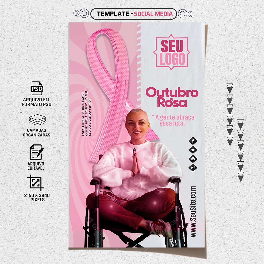 Story A Gente Abraça Essa Luta Outubro Rosa Social Media PSD Editável