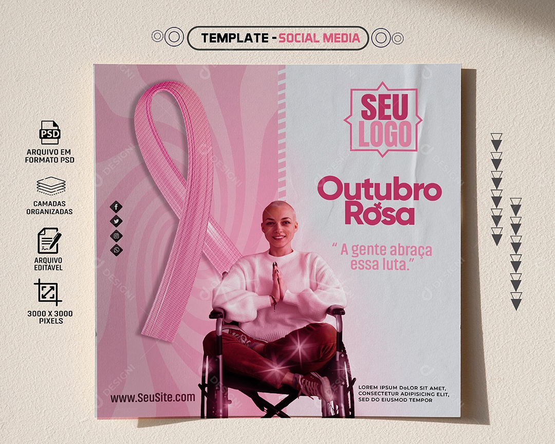 Feed A Gente Abraça Essa Luta Outubro Rosa Social Media PSD Editável