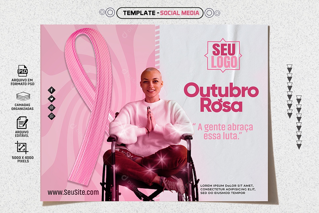 Social Media Feed Outubro Rosa Abraça Essa Luta PSD Editável