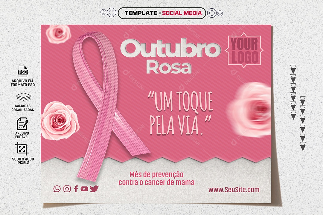 Banner Outubro Rosa Mês De Prevenção Social Media PSD Editável