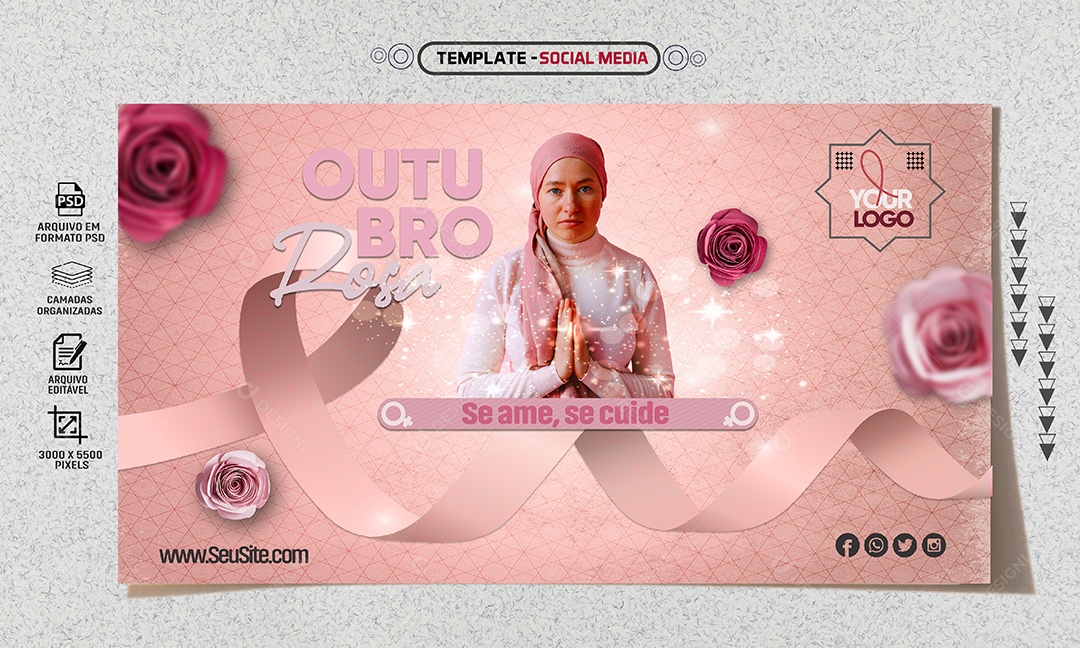 Social Media Banner Outubro Rosa Se Ame Se Cuide PSD Editável